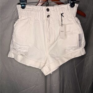 Paperbag Waist White Distressed Women’s Shorts